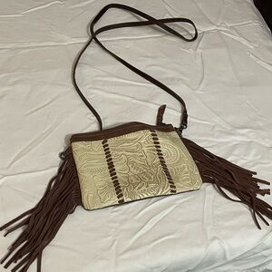 Montana West Tan and Brown Embossed Fringe Crossbody Bag